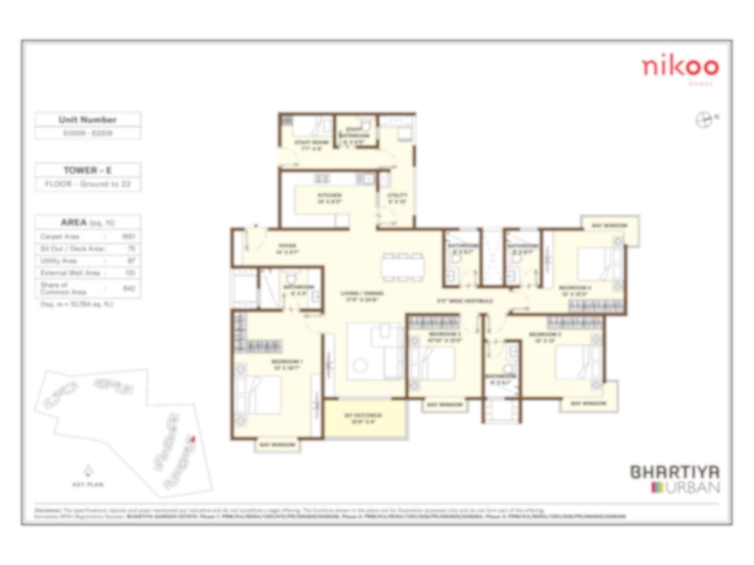 2 BHK floor plan — Nikoo Homes 9